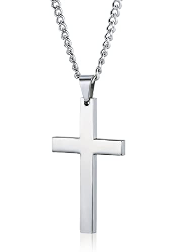 Milacolato Edelstahl Kreuz Kette für Herren Damen Kruzifix Anhänger Halskette 3 mm mit Gliederkette Silber Croix Nekles Schmuck 24 Zoll (61cm) KreuzB von Milacolato