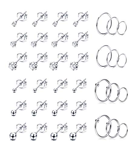 Milacolato Edelstahl Ohrstecker für Herren Damen Nasen Nase Ringe Piercing Hoop Septum Tragus Helix Mädchen Ohrringe Ohrstecker Rund Kleine Kugel Piercing Ohr Set von Milacolato