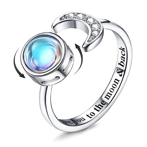 Milacolato Fidget Ring für Frauen Mädchen Offene Verstellbar Anxiety Ring Silber Stapelringe Knöchelringe Fancy Spinner Ringe Schmuck Damen Rundmondstein von Milacolato