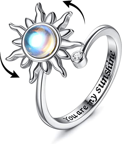 Milacolato Fidget Ring für Frauen Mädchen Offene Verstellbar Anxiety Ring Silber Stapelringe Knöchelringe Fancy Spinner Ringe Schmuck Damen Bluesun von Milacolato