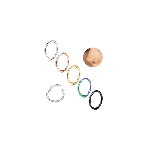 Milacolato Nostril Piercing Ring Titan G23 Für Damen Herren Nasenpiercing Septum Clicker, Multi-Color Ohrpiercing Ohrknorpel Knorpel Helix Daith Ohr Piercing Schmuck Set-20G10mm von Milacolato