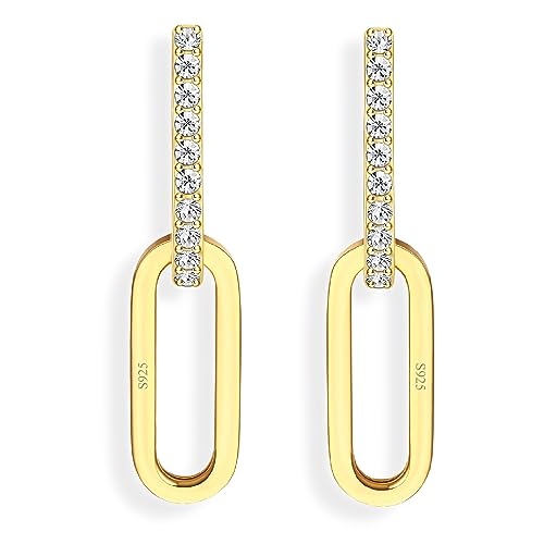 Milacolato Gold Ohrringe Hängend Silber 925 Für Damen Mädchen Sterlingsilber Kleine CZ Creolen Mit Geometrischem Ovalem Tropfen Hängeohrringe Creolen 18 Karat Vergoldet Schmuck Geschenk Für Sie von Milacolato