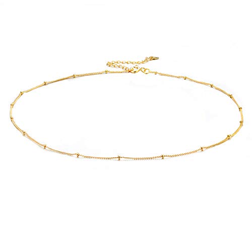 Milacolato Gold Tone Choker Halskette 925 Sterling Silber 18 Karat vergoldet zierliche Satelliten Halskette Perlenkette Choker Layering Choker Halskette für Frauen von Milacolato