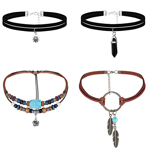 Milacolato Boho Schmuck Set Damen Lederband Kette Lederkette Indianer Schmuck Böhmischer Langer Vintage Hippie Halsreif Kette Baumelnde Ohrringe Perlen Schmuckset Der Lederkette Für Frauen von Milacolato