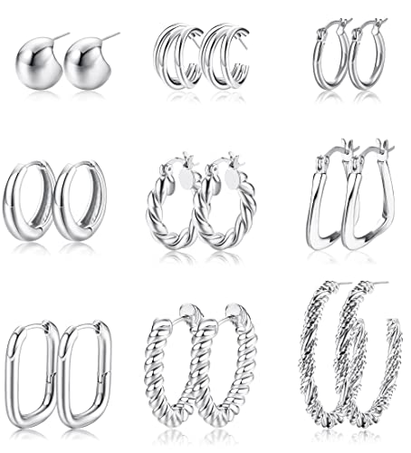 MILACOLATO 9 Paar Ohrringe Silber/Gold Creolen Damen Hoop Ohrringe Für Frauen Lightweight 14K Gold Plated Chunky Multipack Hypoallergenic Twisted Huggie Schmuck Set Für Geschenke Silber MILACOLATO 9 Paar Ohrringe Silber/Gold Creolen Damen Hoop Ohrringe Für Frauen Lightweight 14K Gold Plated Chunky Multipack Hypoallergenic Twisted Huggie Schmuck Set Für Geschenke Silber von Milacolato