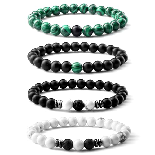 Milacolato 3-4 Stücke Armbänder für Herren - Tigerauge, Lavastein & Onyx - 8MM Perlenarmband - Schwarz, Grün - Elastische Männer Armband - Vatertag Armband - Schmuck Geschenke Milacolato 3-4 Stücke Armbänder für Herren - Tigerauge, Lavastein & Onyx - 8MM Perlenarmband - Schwarz, Grün - Elastische Männer Armband - Vatertag Armband - Schmuck Geschenke von Milacolato