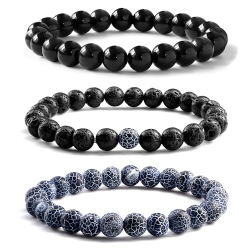 Milacolato 3-4 Stücke Armbänder für Herren 8MM Perlenarmband Herren Tigerauge Männer Armband Schwarz Elastische Lavastein Armband Herren Perlen Vatertag Armband für Männer Schmuck Geschenke-A Milacolato 3-4 Stücke Armbänder für Herren 8MM Perlenarmband Herren Tigerauge Männer Armband Schwarz Elastische Lavastein Armband Herren Perlen Vatertag Armband für Männer Schmuck Geschenke-A von Milacolato