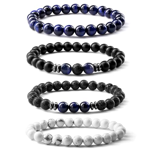 Milacolato 3-4 Stücke Armbänder für Herren 8MM Perlenarmband Herren Tigerauge Männer Armband Schwarz Elastische Lavastein Armband Herren Perlen Vatertag Armband für Männer Schmuck Geschenke-E Milacolato 3-4 Stücke Armbänder für Herren 8MM Perlenarmband Herren Tigerauge Männer Armband Schwarz Elastische Lavastein Armband Herren Perlen Vatertag Armband für Männer Schmuck Geschenke-E von Milacolato