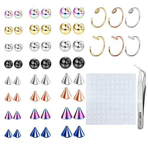 Milacolato Piercing Lip Labret Stud Fake Augenbrauen Rook Ring Ersatzkugeln Mit 100 Stück Aufkleber Non-Piercing Rook Nostril Piercing Creolen Körperschmuck Fake Haut Piercing 3mm 4mm 5mm bunt von Milacolato