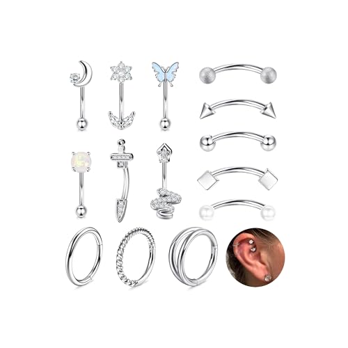 Milacolato Rook Piercing Chirurgenstahl Gold Augenbrauen Piercing 16G Rook Ohrringe für Frauen Gebogene Hanteln Augenbrauen Ringe Helix Hoop Ring 8MM Vertical Labret Piercing Schmuck-S von Milacolato