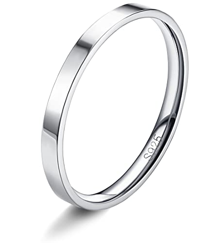 Milacolato S925 Sterling Silber Ringe für Damen 18K Weißgold Gefüllt Plain Daumen Stapelbare Statement Ringe Hoch Polierte Ewigkeit Hochzeit Band Ringe 1mm 2mm 3mm 4mm 6mm 8mm von Milacolato