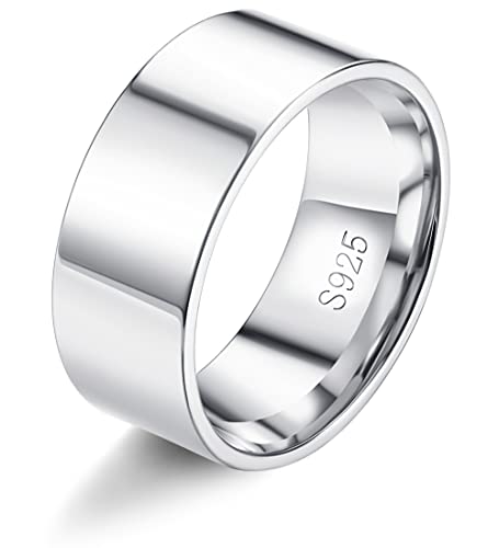 Milacolato S925 Sterling Silber Ringe für Damen 18K Weißgold Gefüllt Plain Daumen Stapelbare Statement Ringe Hoch Polierte Ewigkeit Hochzeit Band Ringe 1mm 2mm 3mm 4mm 6mm 8mm von Milacolato