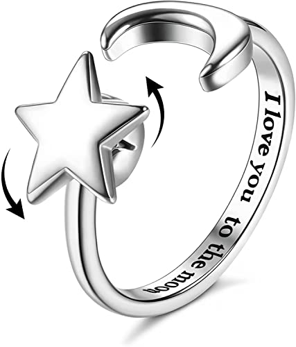 Milacolato S925 Sterling Silber Ringe für Damen Einstellbarer Offener Band Ring Mondstern Ring I Love You to The Moon Ring für Damen Oder Deinen Liebhaber mit Geschenkbox von Milacolato