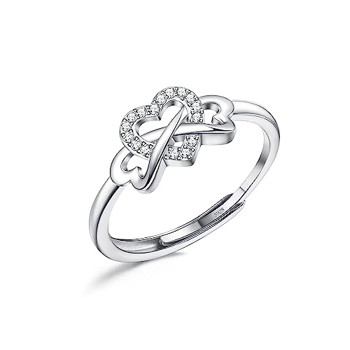 Milacolato 925 Silber Ringe für Damen Knoten Herz Unendlichkeit Zierliche Verlobung Versprechen Offene Ringe für Paare Hochzeit Cubic Zirkonia Liebe Herz Verstellbare Silber Ringe für Frauen Schmuck von Milacolato