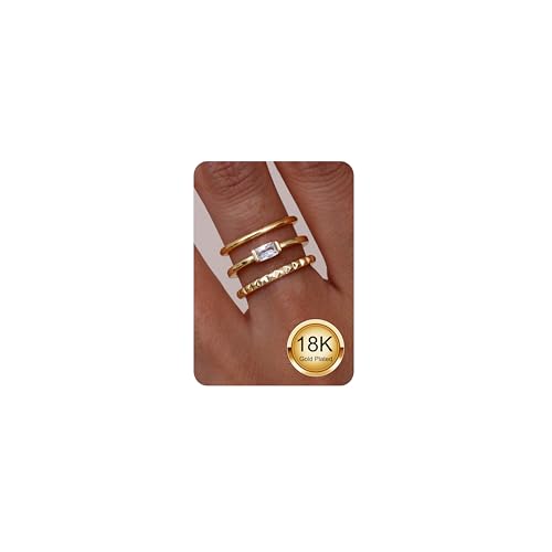 Milacolato 4 Stück Ringe Gold Damen 18K Vergoldete Ringe Gold Wasserfest Stapelbare Silber/Goldene Ringe Set Zirkon Vorsteckring Gold Schmal Statement Verlobungsring Fingerring Damen Gold Größe-54G Milacolato 4 Stück Ringe Gold Damen 18K Vergoldete Ringe Gold Wasserfest Stapelbare Silber/Goldene Ringe Set Zirkon Vorsteckring Gold Schmal Statement Verlobungsring Fingerring Damen Gold Größe-54G von Milacolato
