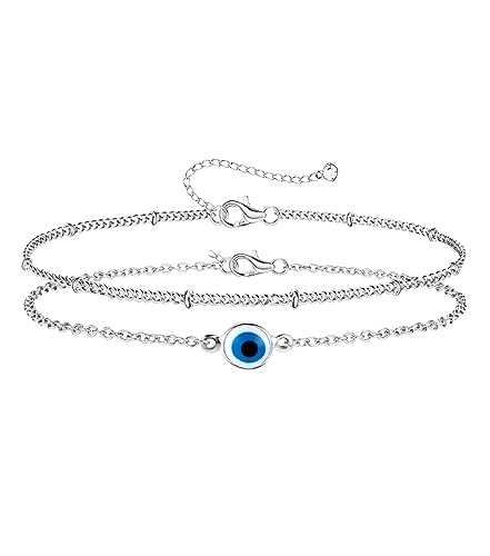 Milacolato Silberketten Armbänder Für Damen Mädchen 925 Silber Kette Damenarmband Verstellbar Geschichtet Böser Blick Unendlichkeit Satellitenperlen Armband Schmuck Geschenk Ev von Milacolato