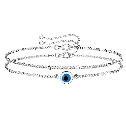 Milacolato Silberketten Armbänder Für Damen Mädchen 925 Silber Kette Damenarmband Verstellbar Geschichtet Böser Blick Unendlichkeit Satellitenperlen Armband Schmuck Geschenk Ev von Milacolato
