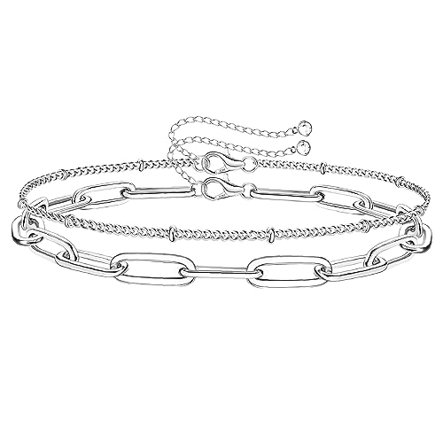 Milacolato Silberketten Armbänder Für Damen Mädchen 925 Silber Kette Damenarmband Verstellbar Geschichtet Böser Blick Unendlichkeit Satellitenperlen Armband Schmuck Geschenk Sq von Milacolato