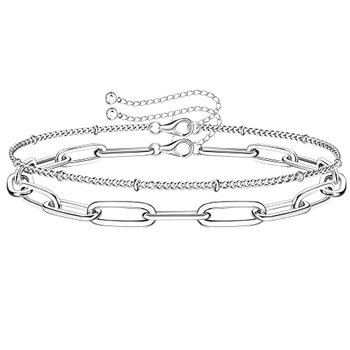Milacolato Silberketten Armbänder Für Damen Mädchen 925 Silber Kette Damenarmband Verstellbar Geschichtet Böser Blick Unendlichkeit Satellitenperlen Armband Schmuck Geschenk Sq von Milacolato