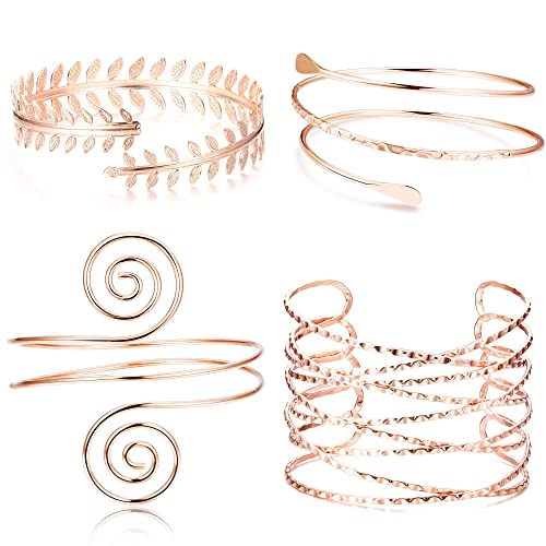 Milacolato Spiral Oberarm Cuff Armband Armreif Für Damen Verstellbares Glatt Offen Viktorianischer Filigraner Wirbel Boho Handgelenkwickel Blatt Manschetten Armband Roségold von Milacolato