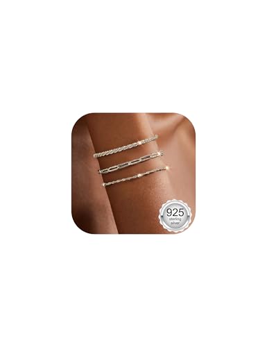 MILACOLATO Armband Silber 925 Damen Armband Silber Zierliche Gliederketten Armbänder Stapelbar Verstellbar Mehrlagig Büroklammer Perlen Armbänder für Damen Mädchen von Milacolato