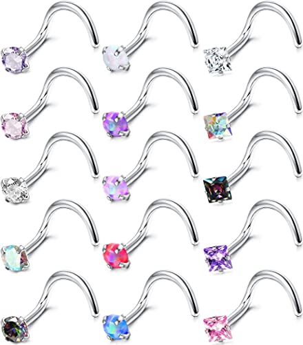 Milacolato15 Stück 20G Nasenstecker Chirurgischer Edelstahl Nasenring L-förmige Schraube Ohrstecker Ringe Zirkonia Nasenring Labret Nasenpiercing Stecker Schmuck für Damen Herren S von Milacolato