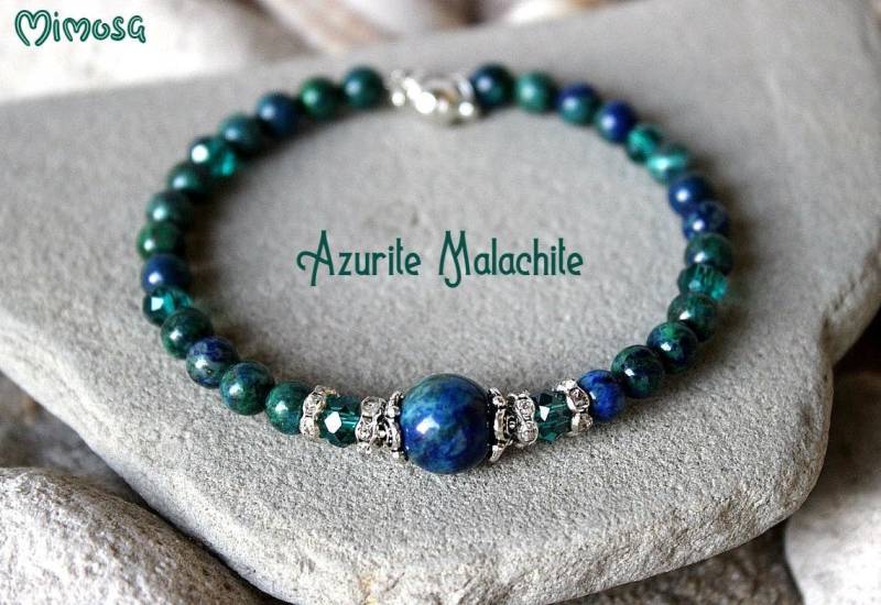 Azurit Malachit Edelstein Armband, Damen Schmuck, Smaragd Blau Grün Und Silber von MiladyMimosa