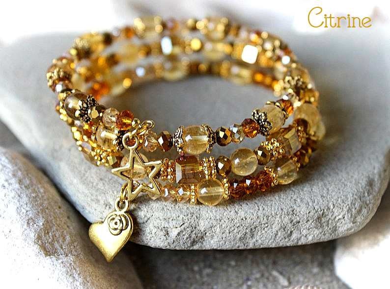 Citrin Multistrand Armband, Schmuck Für Frauen, November Birthstone Schmuck, Manschette, Und Gold Chakra Heilung Armband von MiladyMimosa
