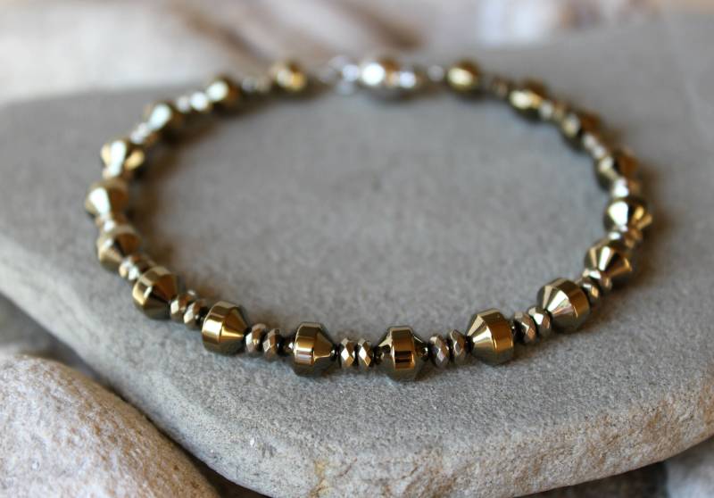 Pyrit Hämatit Edelstein Armband, Armreif, Frau Birthstone Bead Schmuck, Chakra Heilung Geschenk Für Mädchen von MiladyMimosa