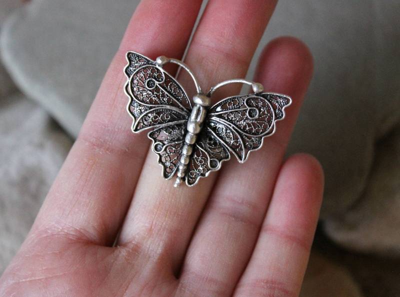 Silber Filigran Schmetterling Ring, Frau Verstellbaren Boho Klobigen Statement Hippie-Stil Ring Für Damen von MiladyMimosa