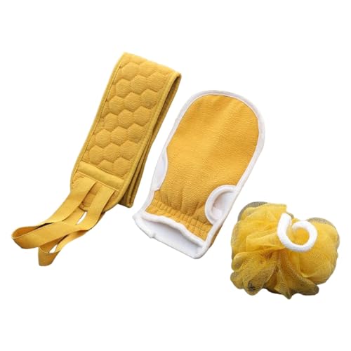 Milageto 3-teiliges Set mit Peeling-Handtüchern für den Körper, Peeling-Werkzeug, Körperpeeling-Handtücher, Bade- und Duschhandschuhe für das Badezimmer im, Gelb von Milageto