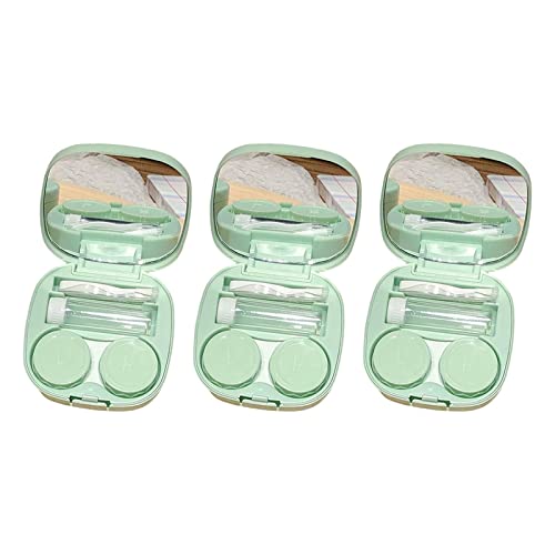 Milageto 3er-Pack kompaktes Kontaktlinsenbehälter-Set mit Spiegel, Kleiner Kontaktlinsenbehälter, langlebig, für Frauen, auslaufsicher, mit Zubehör, GRÜN von Milageto