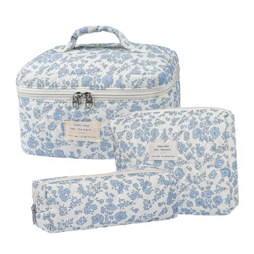Milageto 3x Gesteppte Blumen Make Up Taschen, Süßer Reise Make Up Organizer für Damen Und Herren von Milageto
