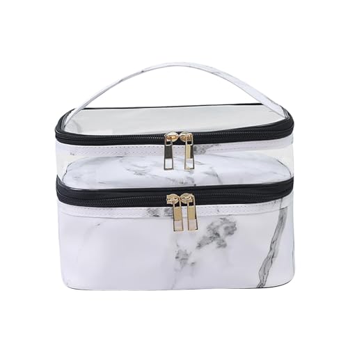 Milageto Doppelschichtige Kosmetiktasche, Reiseutensilien, tragbarer Make-up-Organizer, Make-up-Tasche für Reisen, Fitnessstudio, Geschäftsreisen, Weiß von Milageto