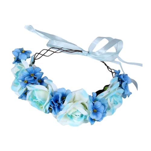 Milageto Frauen Blumen Stirnband Kranz, Rose Blume Krone Stirnband Braut Kranz Frauen Blumen Mädchen Kopfschmuck Kranz für Festival Dekor, Blau von Milageto