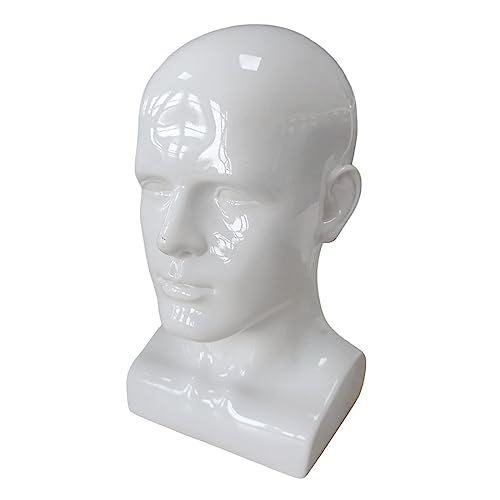 Milageto Männer Mannequin Kopf PVC Display Ständer Glanz Farbe Beauty Styling Werkzeug Zubehör für Hut Schal Perücken 13,4 Zoll hoch, Weiß von Milageto