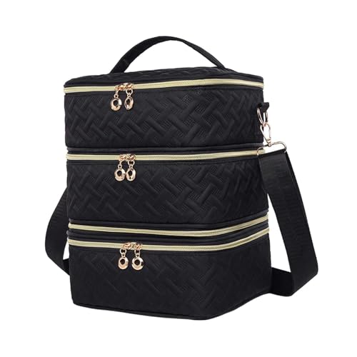 Milageto Nagellack-Tragetasche, Organizer, 3-lagig, mit Griff, großes Fassungsvermögen, Kosmetiktasche, für Damen, für Maniküre-Sets, Gewebte Textur von Milageto