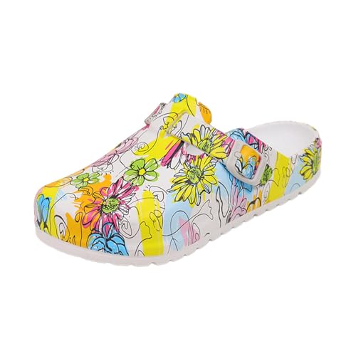 Milageto professionelle Unisex Clogs Krankenschwester Clogs mit Fersenriemen wasserdicht Clogs Krankenpflege Ärzte Schuhe für draußen Indoor Garten Sommer - Gelb, 37 von Milageto