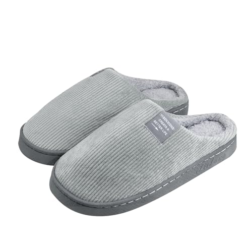 Milaloko Frauen Männer Plüsch Weiche Hausschuhe Warme Bequeme Slip On Home Hausschuhe Rutsch Indoor Outdoor, Grau, 40-41 von Milaloko