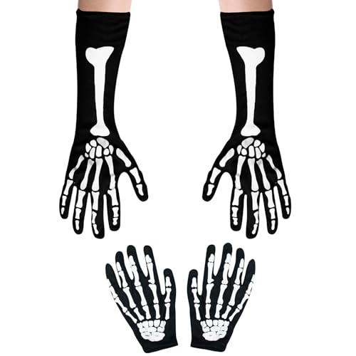 Milaloko Halloween Skelett Handschuhe Lange Kurze Schädel Kralle Geist Knochen Volle Finger Handschuhe für Erwachsene Halloween Cosplay Kostüm Party von Milaloko