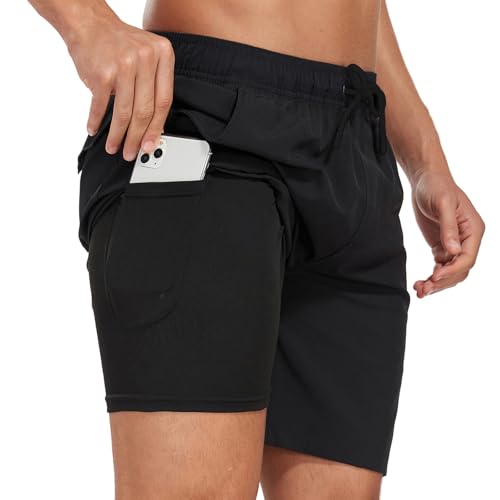 Milaloko Herren Badehose Badeshorts Quick Dry Badeshorts Strand Shorts mit Taschen und Kompressionsfutter von Milaloko