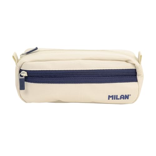 MILAN® Rechteckiges Federmäppchen mit 2 Reißverschlüssen, Serie 1918, Beige, weiß, Modern von MILAN