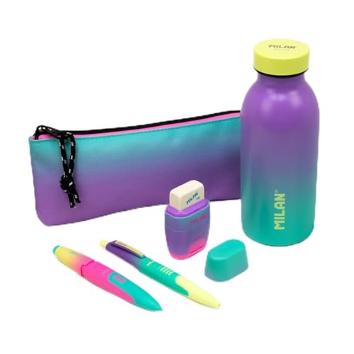 MILAN® Thermosflasche + Federmäppchen + Schreibwaren Sunset von MILAN