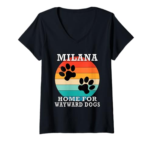 Damen Milana Home for Wayward Dogs Familienname T-Shirt mit V-Ausschnitt von Milana Matching Family Reunion T Shirt