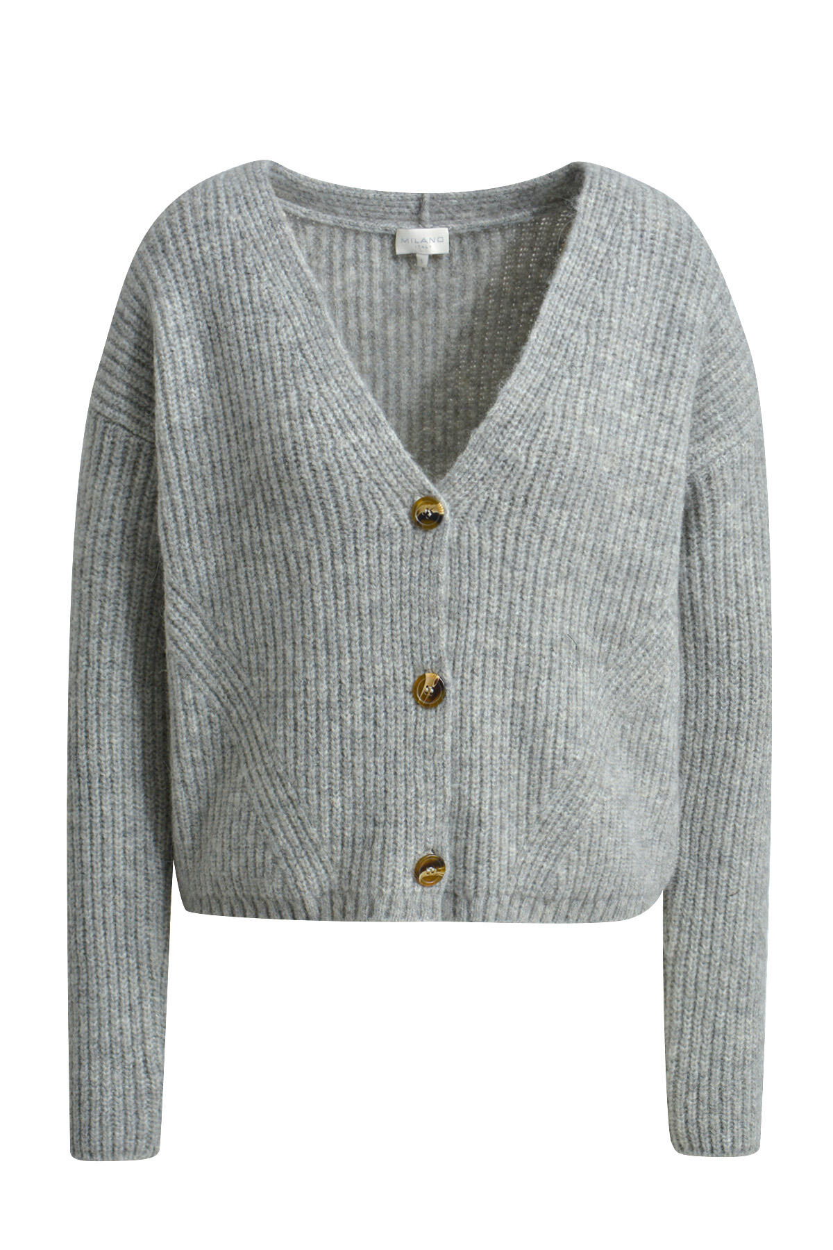 Milano Italy - 1/1 sleeve Cardigan with button placket grey melange - Gr. - M von Milano Italy