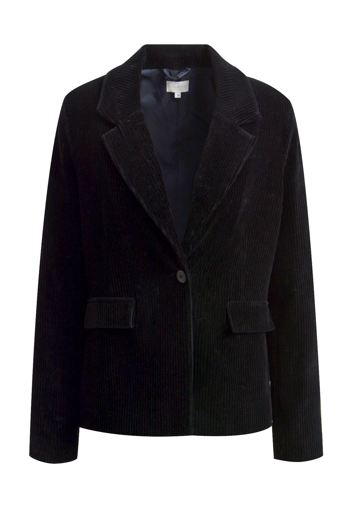 Milano Italy - Blazer w collar and lapel, flap pockets and one button closure black - Gr. - 42 von Milano Italy