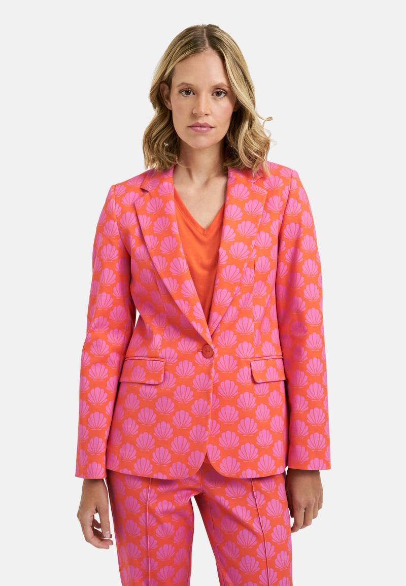 Milano Italy - Blazer w collar and lapel, flap pockets and one button closure hot orange print - Gr. - 34 von Milano Italy