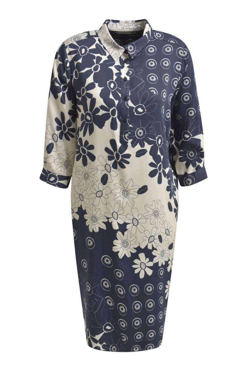 Milano Italy - Dress with collar, half placket, 3/4 sleeves w cuffs navy print - Gr. - 40 von Milano Italy