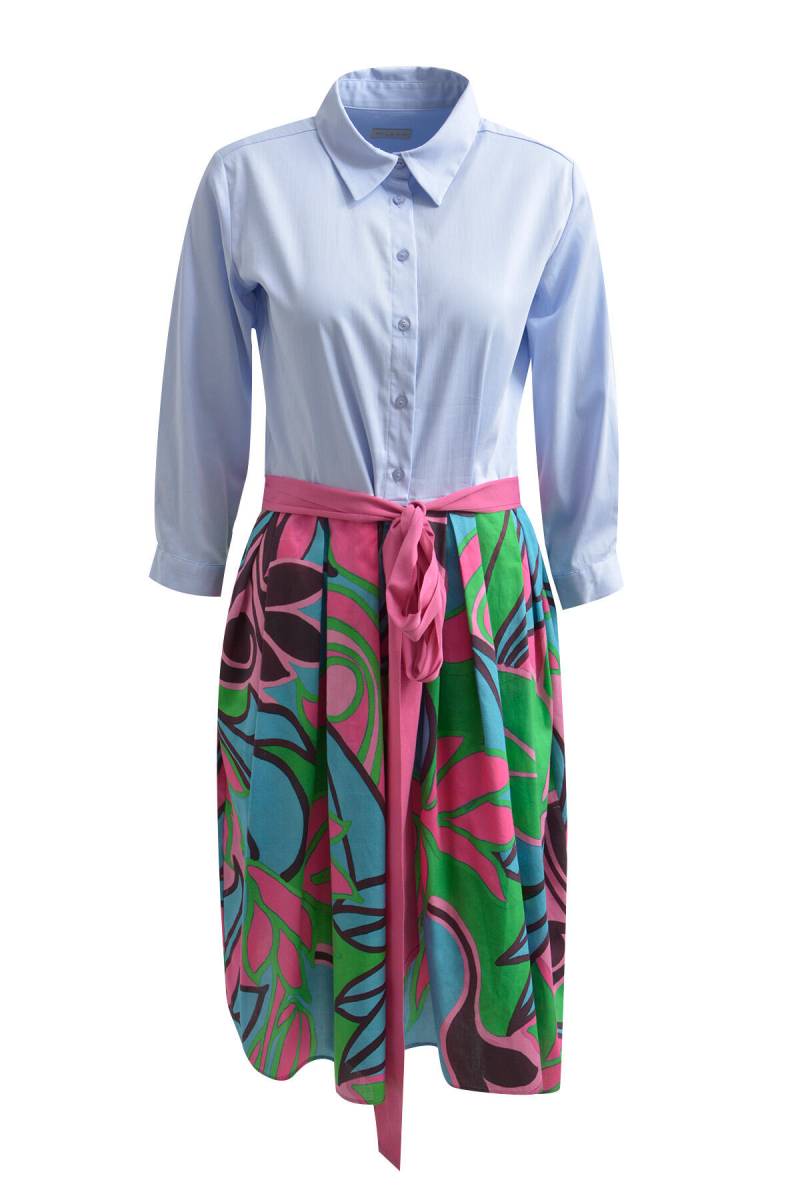 Milano Italy - Dress with collar, placket, 1/1 sleeves, wide skirt and belt kiwi print - Gr. - 40 von Milano Italy