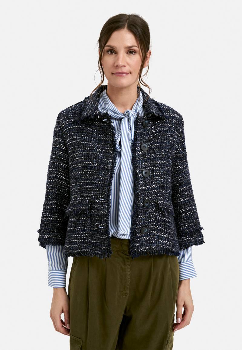 Milano Italy - Jacket w collar + placket, patched on flap pockets + 3/4 sleeve navy print - Gr. - 34 von Milano Italy